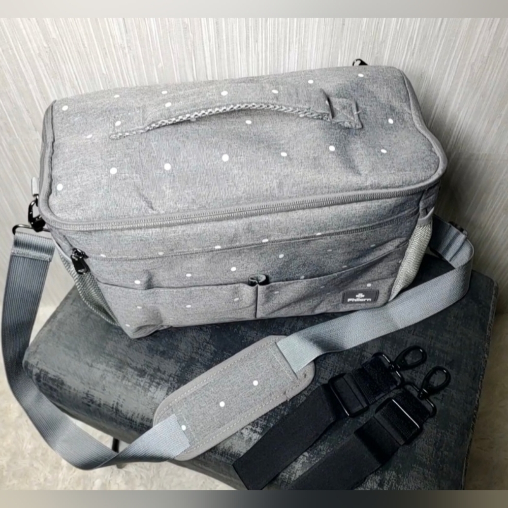 Insulated Baby Bag Stroller Car Diaper Organizer Gray White Polka Dots Unisex - Picture 6 of 10